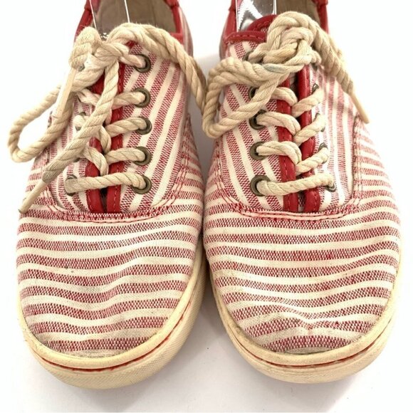 Ugg Australia womens sneakers size 6 37 red canvas striped lace up nautical - Picture 3 of 13
